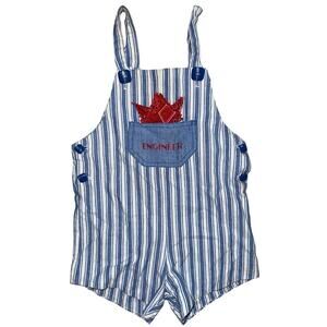 Vintage 80s Toddler Railroad Engineer Romper Overalls 2T Train embroidered boys